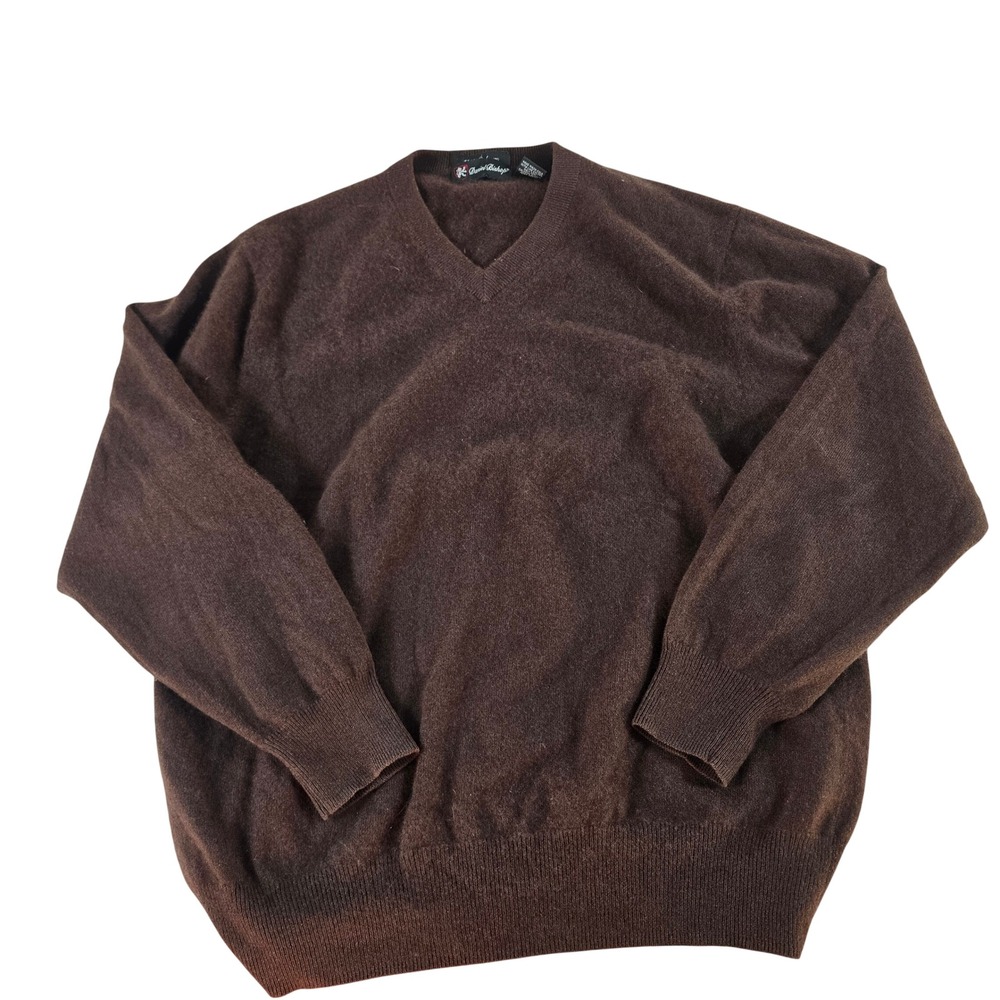 Daniel Bishop Mens Brown 100% Cashmere V-Neck Sweater Size Large RN75343